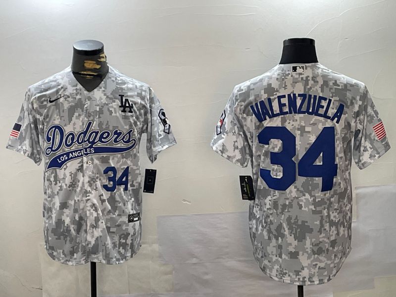 Men Los Angeles Dodgers #34 Valenzuela Camo Joint Name 2024 Nike MLB Jersey style 2->los angeles dodgers->MLB Jersey